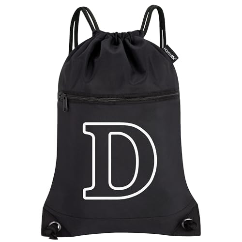 HOLYLUCK Drawstring Bags Initial Backpack Sackpack Cinch Bags for Sports, Gym, Travel, Beach (Black-D) - color: Black-d