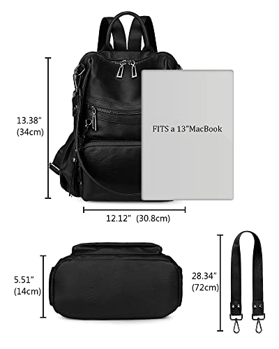 Uromee Travel Backpack Purse for Women Vegan Leather Ladies Fashion Tassel Shoulder Bag Convertible - color: 0243 Black