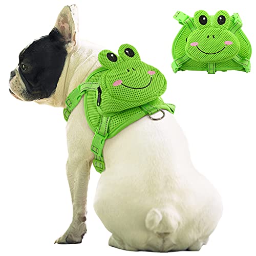 IDOMIK Dog Backpack Harness, No-Pull Dog Backpack with D-Ring for Small Medium Dogs, Cute Self Carrier Backpack for Dogs to Wear, Adjustable Doggy Backpacks for Traveling Camping Hiking, Frog, M - color: Green Frog, size: Medium