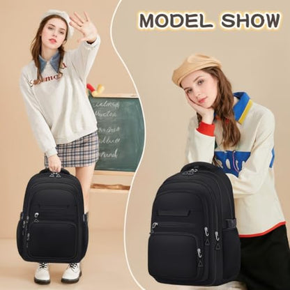PRAGARI Cute Backpack for School Girls Aesthetic Backpack Women College Bookbag Large Students Laptop Bag Travel Casual Daypack - color: Black