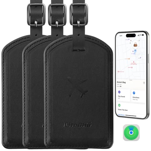 Luggage Tags Built-in Anti-Loss Tracker, Luxury Leather Luggage Tags for Suitcase, Travel Bags, Backpacks, Travel Organizer for Lost Baggage Prevention (Black*3 Pack) - color: Black*3 Pack