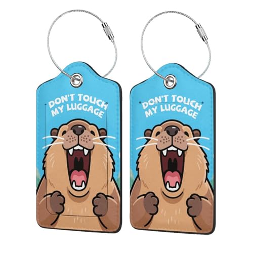Luggage Tags for Suitcases Cute PU Leather Luggage Tags Travel Name Tags Baggage Tags for Cruise Ships Airport Travel Essentials 2 Pack (Blue Capybara) - color: Blue Capybara