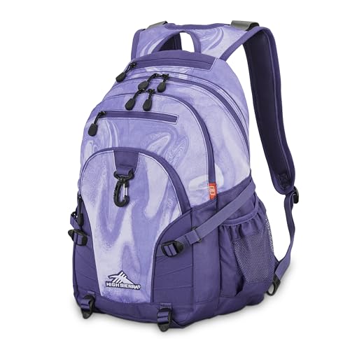 High Sierra Loop-Backpack, School, Travel, or Work Bookbag with tablet-sleeve, Purple Marble Swirl, One Size - color: Purple Marble Swirl