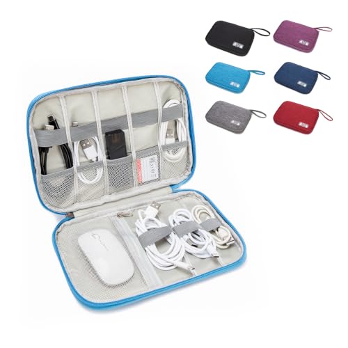 Electronics Organizer Travel Case - Water-Resistant Tech Bag for Cables, Chargers & Cord Management - Small Portable Pouch for Travel Accessories, Gear Bag for Airplane & Business - color: sky blue