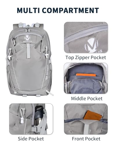 Hiking Backpack 40L Lightweight Waterproof Daypack for Men Women Outdoor Camping Mountaineering Trekking Travel Bag - color: Grey