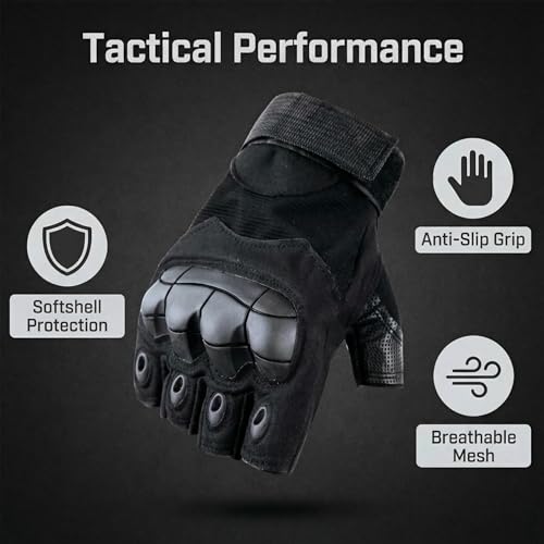 Fingerless Motorcycle Gloves for Men Women,Breathable TPU Protection,for Motorcycle Cycling ATV Riding Tactical Training Fitness Workout Black - size: Large