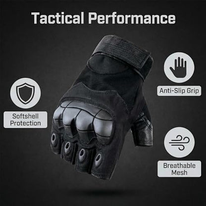 Fingerless Motorcycle Gloves for Men Women,Breathable TPU Protection,for Motorcycle Cycling ATV Riding Tactical Training Fitness Workout Black - size: Large