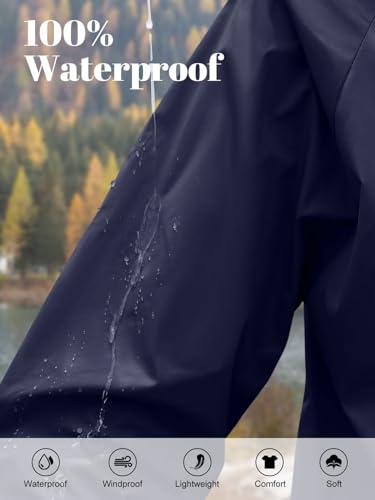 PITINAN Lightweight Rain Jacket Women Packable Wind Breaker Light Rain Jacket Women Waterproof Travel Raincoat S-XXL - color: Navy Blue, size: Large