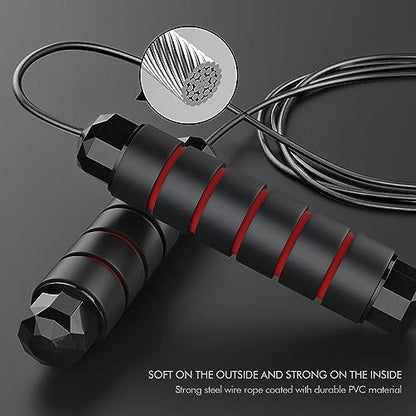 Jump Rope, Rapid Speed Jumping Rope Cable with Ball Bearings for Women, Men, and Kids, Adjustable Steel Jump Rope with Foam Handles for Home Gym Exercise Fitness Workout Equipment & Slim Body - color: Red & Black