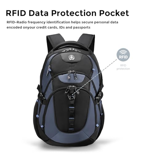 Swissdigital Design Laptop Backpack with USB Charging Port, Travel Backpack Fits 15.6 inches Computer, 31L College School Backpack for Men, Haze Blue/Black | SD803-16 - color: Haze Blue/Black