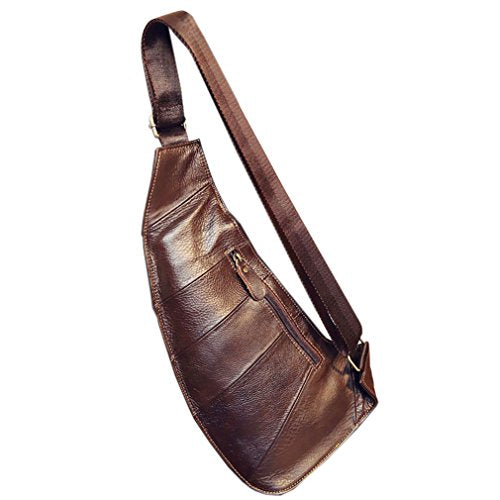 Leather Sling Bag Backpack for Men Women Crossbody Shoulder Chest Day Pack Outdoor Travel Camping Tactical Daypack - color: Coffee