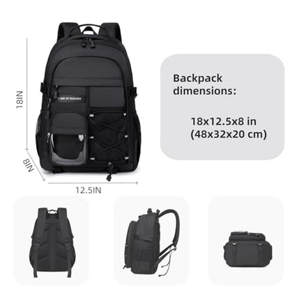 Laptop Backpack Boys Teen Bookbag Kids Middle Schoolbag Women Men 18in(Black) - color: 2-black