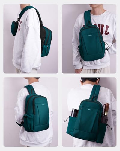 ECOHUB Anti-Theft Crossbody Bag Men Women, RFID Blocking Lightweight Sling Backpack Eco-Friendly with 9 Pockets Sturdy SBS Zippers Water Resistant for Travel Work Hiking Outdoor, Turquoise - color: Turquoise