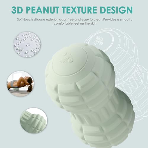 Silicone Vibrating Peanut Massage Ball Roller, Green | Water Resistant , Electric Double Lacrosse Massage Ball, 4 Intensities, For Muscle Tightness Deep Tissue, For Foot Back Hip - color: Green