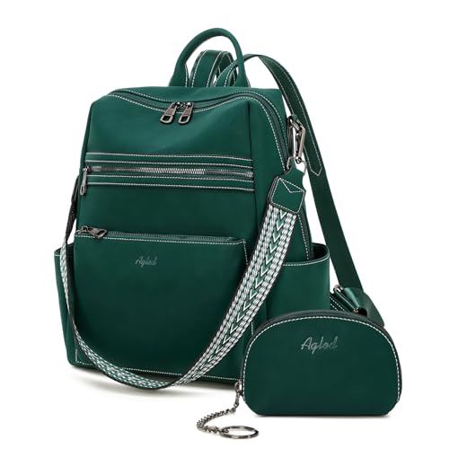 AGLOD Leather Backpack Purse for Women Designer Ladies Shoulder Bag Fashion Faux Work Travel Handbags - color: Kcus22001-vintage Dark Green