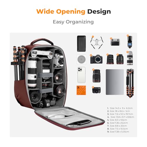 K&F CONCEPT Camera Backpack,Hardshell Photography DSLR Camera Bag with 15-15.6 Inch Laptop Compartment Hard Shell Camera Case Compatible with Canon/Nikon/Sony/DJI Mavic Drone - color: Red