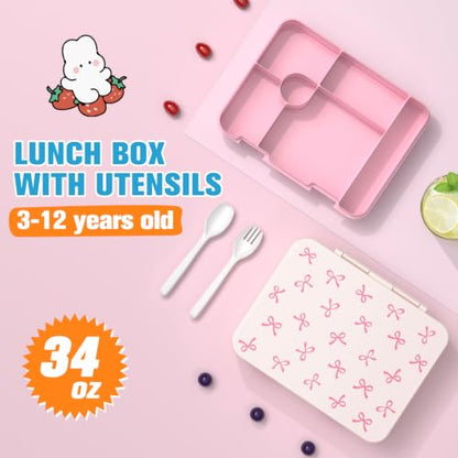Bevalsa Backpack for Girls, Bow School Bookbag Teen Girls Backpack Set with Bento Lunch Box, Insulated Bag & Pencial Case, 43oz Lunch Containers for Kids Elementary Middle Student (Pink Bow) - color: Pink Bow