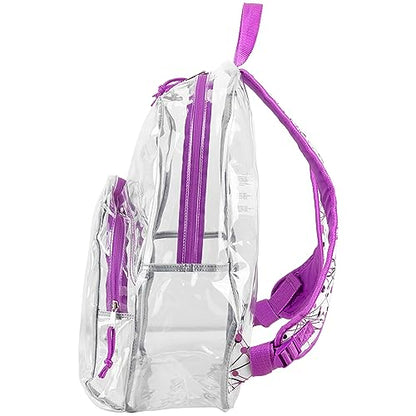 Eastsport Clear Backpack Stadium Approved See Through Transparent Heavy Duty with Padded Adjustable Straps (Clear/Purple/Splatter) - color: Clear/Purple/Splatter