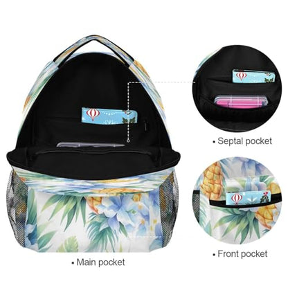 Backpacks for Men and Women Waterproof Laptop Bookbag with Chest Strap Gift Men & Women Sliced Pineapple and Flowers Watercolor - color: Multicolor12