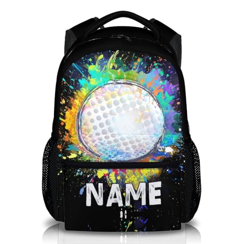 Kids Boys School Backpack Personalized Golf Backpacks Bookbag Back to School Supplies, 17 Inches Custom Name Cool Sport Back Pack for Travel Camping Casual (Black) - color: Color 7-1