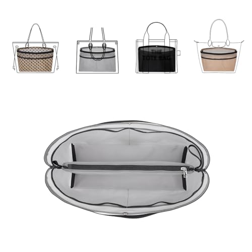 ZTUJO Purse Organizer Insert For Handbags,Mesh Bag Organizer Insert With Zipper Bag Tote Shaper Fit Speedy Neverful PM MM le Pliage,Light Weight (Grey, Large) - color: Grey, size: Large