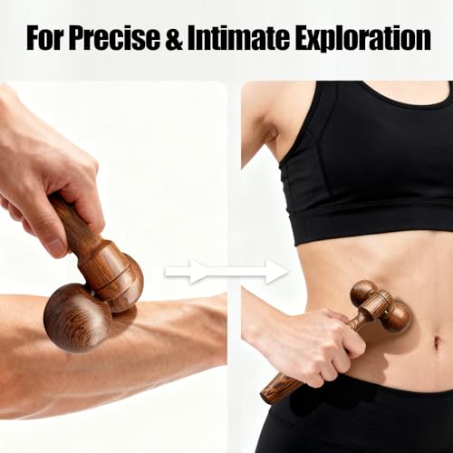 [2-Pack] Wenge Wood Massage Roller - Dual Ball Acupressure Massager for Muscle Pain Relief, 19cm & 16cm Handheld Body Rollers for Feet, Back, Neck, Trigger Point Therapy