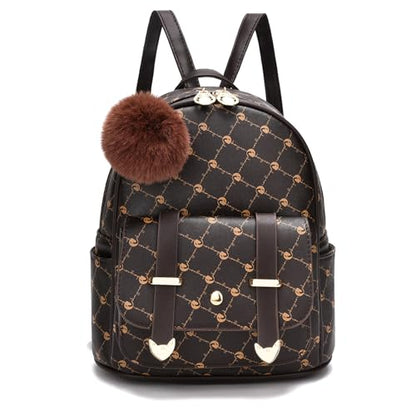 I IHAYNER Girls Fashion Backpack Mini Backpack Purse for Women Teenage Girls Purses PU Leather Pompom Backpack Shoulder Bag - color: Coffee