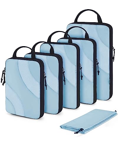 BAGSMART Compression Packing Cubes, 6 Set/4 Set/2 Set Travel Packing Cubes for Carry on Suitcases, Compression Suitcase Organizers Bag Set & Travel Cubes for Luggage, Lightweight Packing Organizers - color: 04-Sky Blue, size: 6 Set