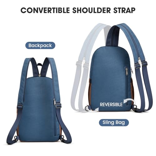 G4Free Small RFlD Crossbody Backpack Convertible Lightweight Mini Sling Bag for Women Men for Travel & Hiking, Blue & Brown - color: Blue and Brown