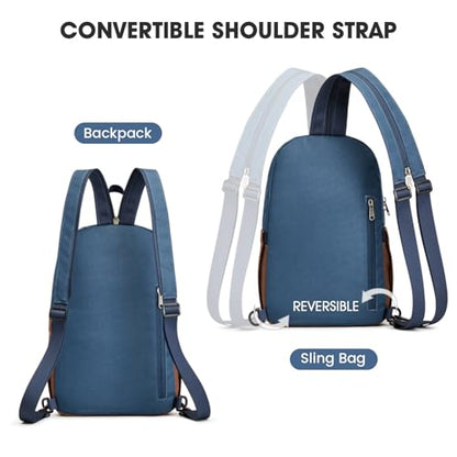 G4Free Small RFlD Crossbody Backpack Convertible Lightweight Mini Sling Bag for Women Men for Travel & Hiking, Blue & Brown - color: Blue and Brown