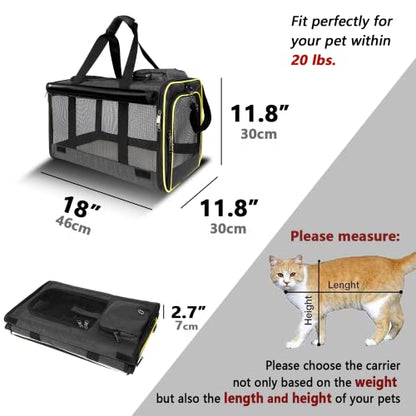 GAPZER Cat Carriers for Large Cats 20 lbs+ Soft Pet Carrier for Small Dog/Durable 2 Kitty Travel Bag/Medium Big Cats Puppy 15 Pounds/Softside Cat Carrier Large - color: Black-Yellow