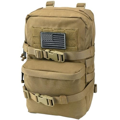 Tactical Mini Molle Hydration Pack,Molle Hydration Carrier with US Flag Water Resistant,Hydropack for Tactical Vest Backpack - style: Coyote Brown