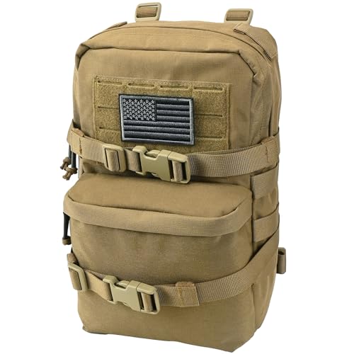 Tactical Mini Molle Hydration Pack,Molle Hydration Carrier with US Flag Water Resistant,Hydropack for Tactical Vest Backpack - style: Coyote Brown