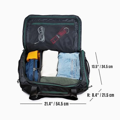 Utility Duffle Bag 40L, Convertible Backpack for Travel, Gym & Commute, Water Repellent - color: Black Stealth
