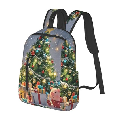 Travel Backpack for Women Men Christmas Tree and Piggy Daypack 15 inch Lightweight Computer Bag Casual Back Pack - color: Christmas Tree and Piggy