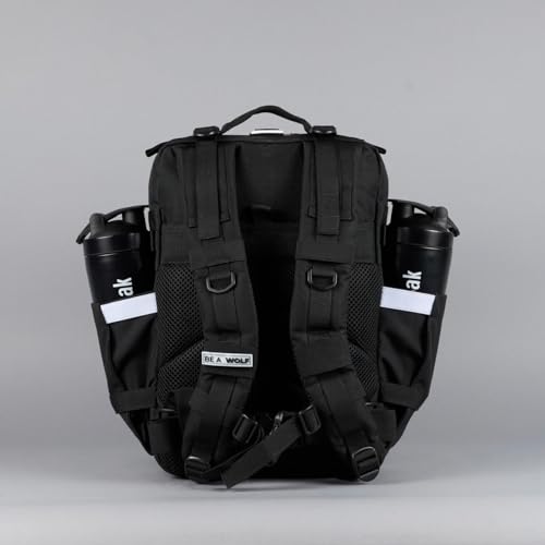 WOLFpak 35L Tactical Gym Backpack (Alpha Black White Accents) Durable 1000D Waterproof Oxford Material with MOLLE Webbing, Laptop Pocket & Dual Cup Holders, Durable Fitness/Travel/Military Daypack - color: Alpha Black White Accents