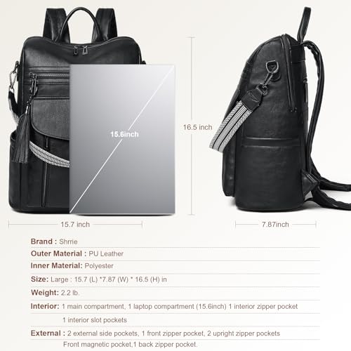 Shrrie Laptop Backpack for Women 15.6 inch,Travel Leather Backpack Purse Nurse Teacher Carry on Backpack Computer Bag,Professional Water-Resistant College Business Work Casual Daypack,Two-tone Black - color: Two-tone Black