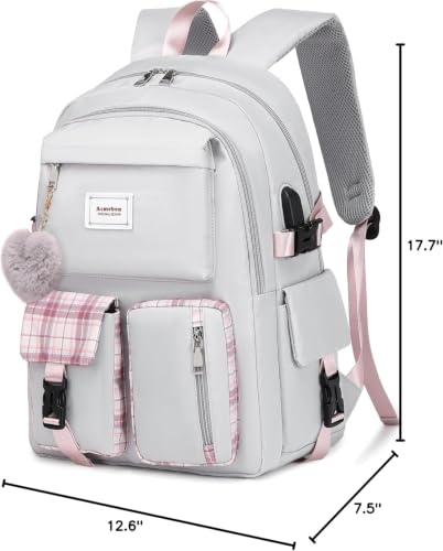 Acmebon Girl Roomy Fashion Laptop Backpack Casual Daily Backpack for Women Grey - color: Grey