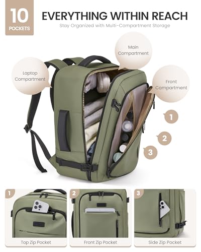 LOVEVOOK Travel Backpack for Women Men with Garment Bag, 50L Carry on Backpack as TSA Personal Item Flight Approved, Luggage Daypack Fits 17.3" Laptop, Overnight Business Weekender Travel Essential - color: White Apricot, size: 50L-18.3 Inch-4Pcs