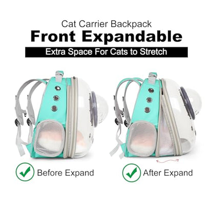 Front Extension Cat Backpack Carrier, Pet Travel Backpack for Kitten and Small Dogs, Clear Bubble Window Space Capsule Astronaut Liked Portable Vet Visit Book Bag Airline Approved - color: Green