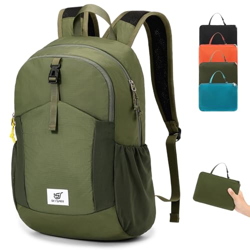 SKYSPER Small Hiking Backpack for Men Women 20L RFID Packable Daypack Ultralight Foldable Back Pack Lightweight Collapsible Travel Day Pack - color: Armygreen