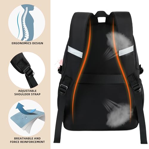 School Backpack for Teen Girls College Backpacks for Women Students Bookbag Large 15.6 Inch Laptop Bags Kids Kindergarten Elementary Middle School Bag Anti Theft Daypack Sport Travel Back Pack Black - color: Black
