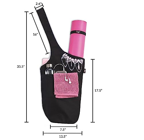 Yoga Mat Bag – Versatile Yoga Bag with Mat Straps & Storage Pockets, Holds Yoga & Pilates Mats, Lightweight & Durable - color: Black & Pink