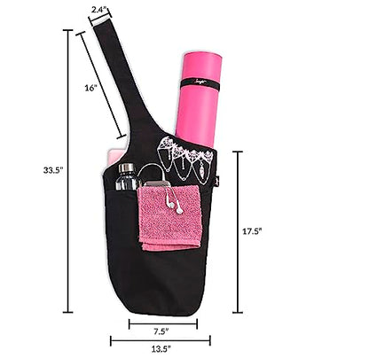 Yoga Mat Bag – Versatile Yoga Bag with Mat Straps & Storage Pockets, Holds Yoga & Pilates Mats, Lightweight & Durable - color: Black & Pink