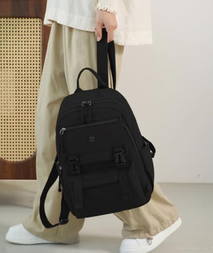 Backpack Purse for Women Small Backpack Nylon Travel Backpack - color: Black