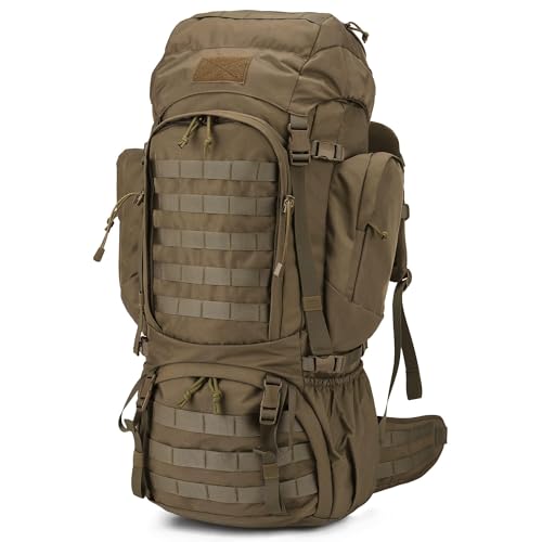Mardingtop 60L Military Internal Frame Backpack for Hiking,Camping,Hunting,Rucksack Backpack with Rain Cover - color: Khaki