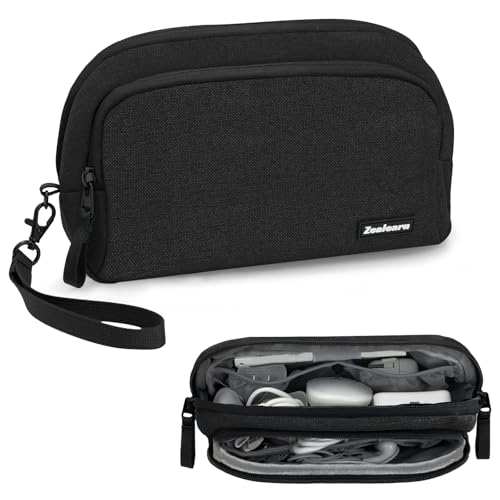 Electronics Organizer Travel Case - Portable Tech Bag, Portable Charger Organizer, All-in-One Storage Bag for Charging Cable, USB Cords, Black, Double Layer - size: Medium, style: Double Layer