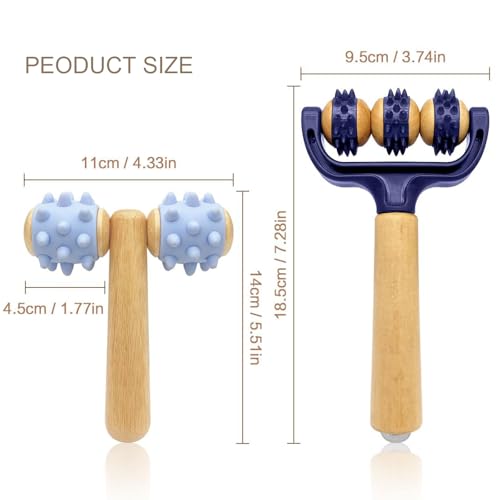of 2 Multifunctional Massage Rollers with Wood Construction Suitable for Workout Recovery Circulation Improvement Portable Massager