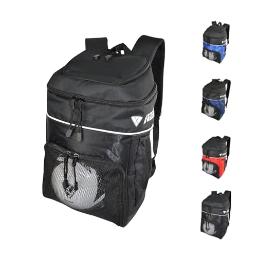 Vizari Soccer Backpack Soccer Bag | Water resistant Durable Equipment Bag for Football, Basketball, Volleyball | Cleats and Ball Compartment - Red,Blue,Black - color: BLK