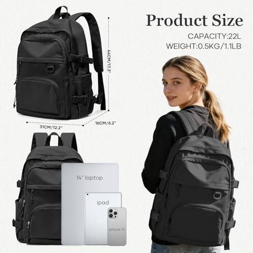 Lightweight Black College Backpack for Women Men Cute School Bag for Teens Girls Boys High School Backpack for Students Waterproof Casual Daypack Backpack - color: A1-black